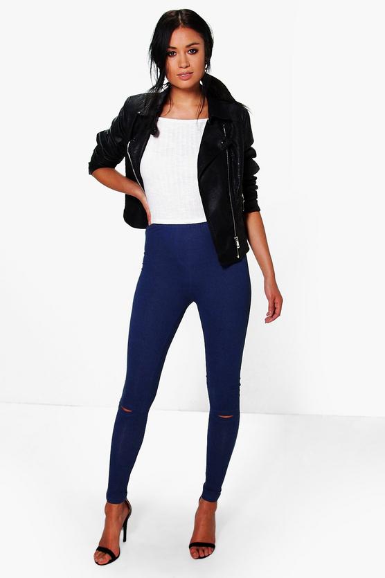 Bea Split Knee Pocket Back Denim Look Jeggings